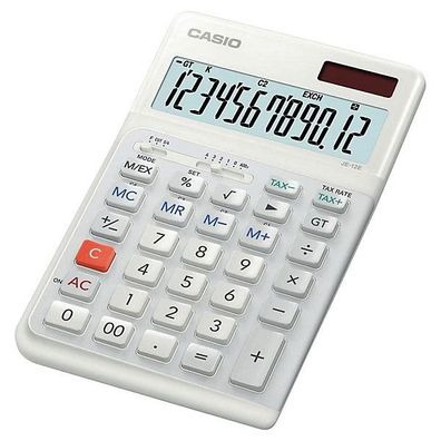 Tischrechner Casio JE-12E-WE, ergonomisch, 12-stellig, Solar, weiß