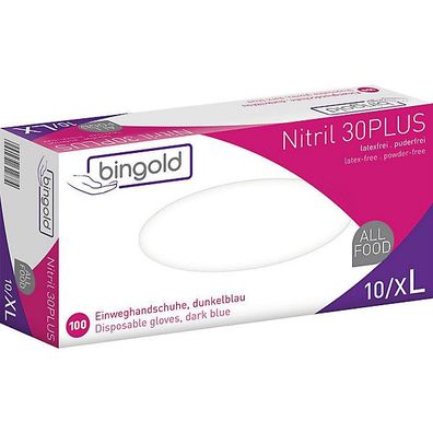 Einweghandschuhe Bingold Nitril 30Plus, puderfrei, Gr. 10/ XL, blau, 100 Stück