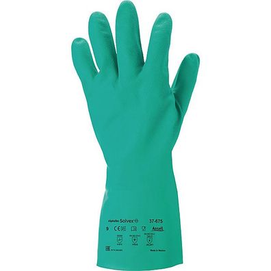 Chemikalienschutzhandschuhe SolVex 37-675, Nitril, Größe 10, grün, 12 Paar