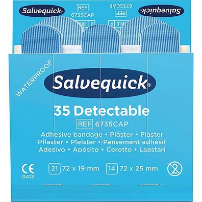 Pflasterstrips Salvequick 6735, detectable, Maße: 72x19 und 72x25mm, 35 Stück