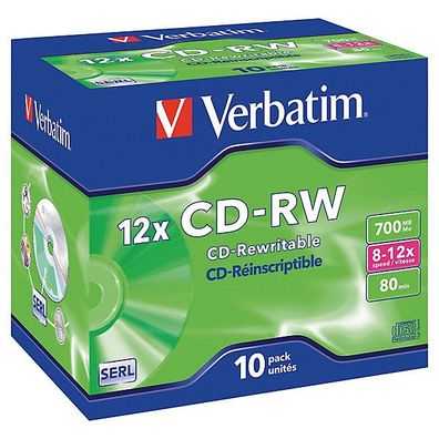 CD-RW Verbatim 43148, 700MB, 80Min, 8-12x, Jewel Case, 10 Stück