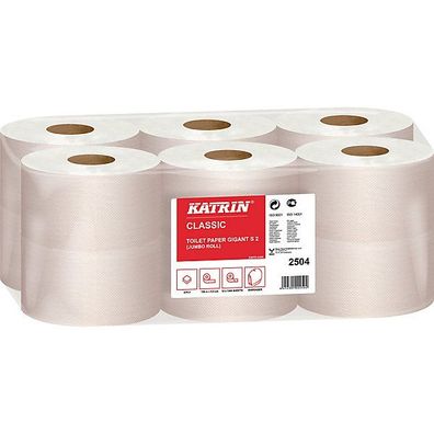 Toilettenpapier Katrin 2504, Gigantrolle, 2-lagig, 1200 Blatt, 12 Stück