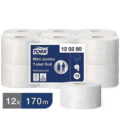 Toilettenpapier Tork 120280 Advanced, Mini Jumbo, 2-lagig, 850 Blatt, 12 Stück