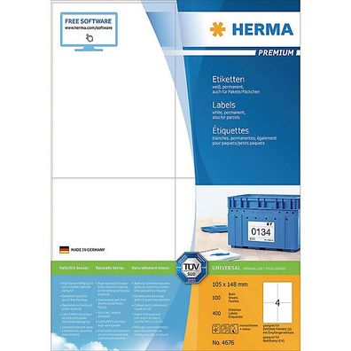 Etiketten Herma 4676 Premium, 105 x 148mm (LxB), weiß, 400 Stéck