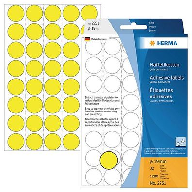 Markierungspunkte Herma 2251, D 19mm, gelb, 1280 Stéck