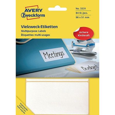 Universal-Etiketten Avery Zweckform 3331, 98 x 51mm (LxB), weiß, 28Bl/84 Stück