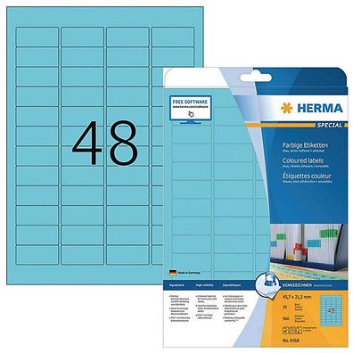 Etiketten Herma 4368, 45,7 x 21,2mm (LxB), blau, 960 Stück
