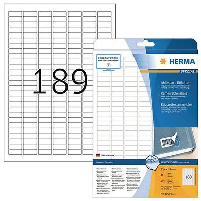 Etiketten Herma 10001 Movables, 25,4 x 10mm (LxB), ablösbar, weiß, 4725 Stück