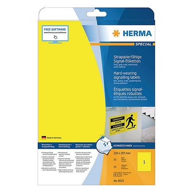 Folien-Etiketten Herma 8033 Signalschilder, 297 x 210mm (LxB), gelb, 25 Stéck