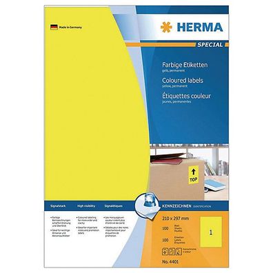 Etiketten Herma 4401 Special, A4, gelb, 100 Stéck