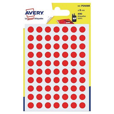 Markierungspunkte Avery Zweckform PSA08R, D 8mm, rot, 490 Stück