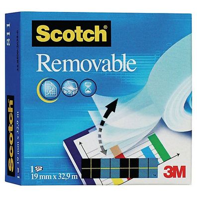 Klebefilm Scotch Removable M8111933, 19 mm x 33m, matt, 1 Rolle Klebefilm