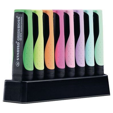 Textmarker Stabilo Green Boss, umweltfreundlich, Pastell-, Leuchtfarben, 8 Stück