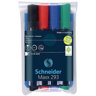 Boardmarker Schneider Maxx 293, Keilspitze, Strichstärke: 2 + 5mm, 4er Etui