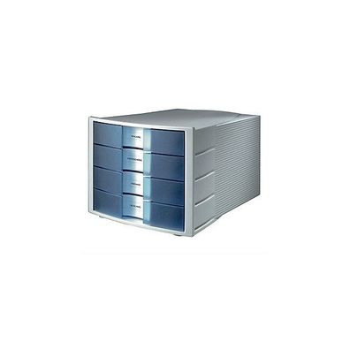 Schubladenbox HAN 1012, 4 Schubladen, grau/ transparent blau