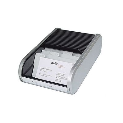 Visitenkartenbox Helit H62180, für 300 Karten, 8-teiliges Register, grau/ schwarz