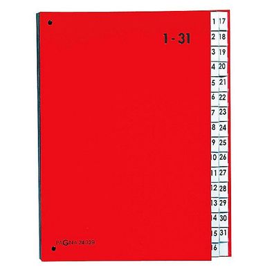 Pultordner Pagna 24329, Tabs 1-31, PP-kaschierter Einband, rot