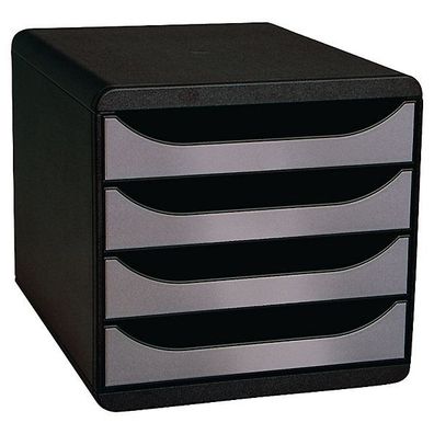 Schubladenbox Exacompta 310438D, 4 Schubladen, A4 + , grau/ schwarz