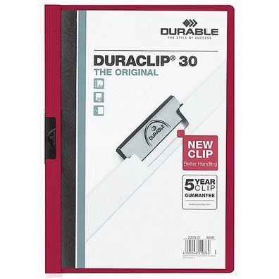Klemmmappe Durable Duraclip 2200, A4, Fassungsvermögen: 30 Blatt, aubergine