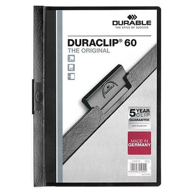 Klemmmappe Durable Duraclip 2209, A4, Fassungsvermögen: 60 Blatt, schwarz