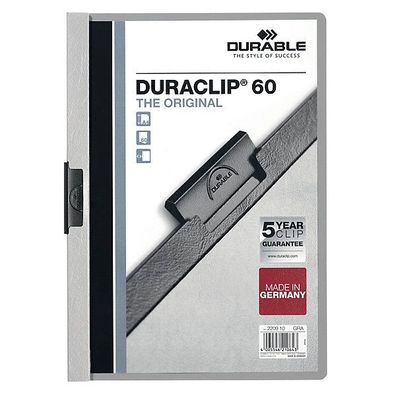 Klemmmappe Durable Duraclip 2209, A4, Fassungsvermögen: 60 Blatt, grau