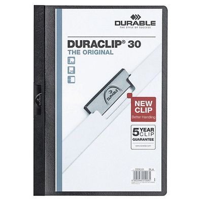 Klemmmappe Durable Duraclip 2200, A4, Fassungsvermögen: 30 Blatt, schwarz