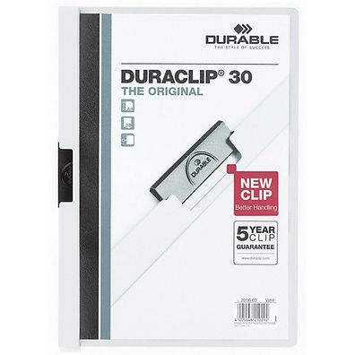 Klemmmappe Durable Duraclip 2200, A4, Fassungsvermögen: 30 Blatt, weiß