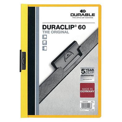 Klemmmappe Durable Duraclip 2209, A4, Fassungsvermögen: 60 Blatt, gelb