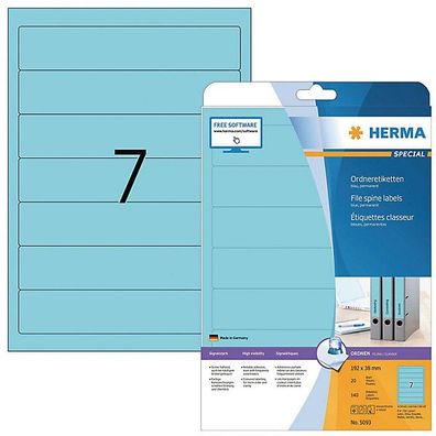 Ordner-Etiketten Herma 5093, kurz / schmal, blau, 140 Stück