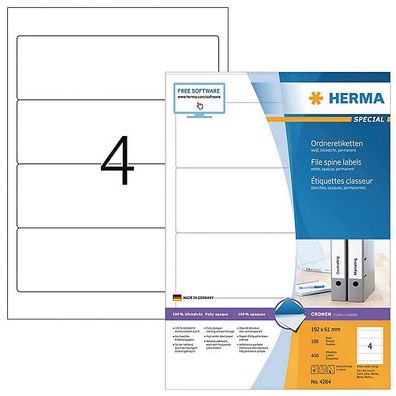 Ordner-Etiketten Herma 4284, kurz / breit, weiß, 400 Stück
