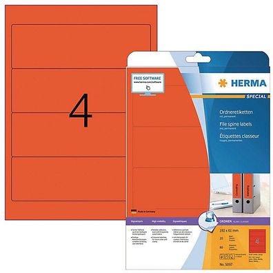 Ordner-Etiketten Herma 5097, kurz / breit, rot, 80 Stück