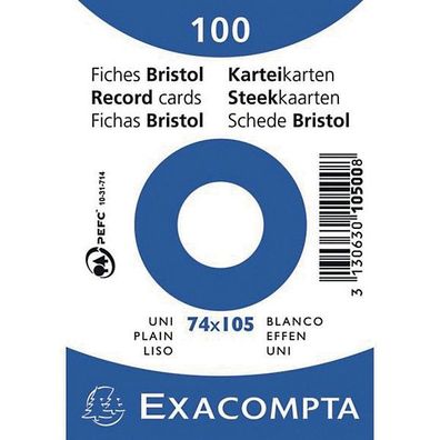 Karteikarten Exacompta 10500SE, DIN A7, blanko, weiß, 100 Stück