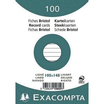 Karteikarte Exacompta A6, liniert, weiß, 100 Stéck