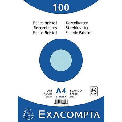 Karteikarten von Exacompta K4 A4 blanko blau, 100 Stück