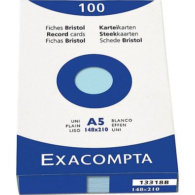 Karteikarten von Exacompta K5 A5 blanko blau , 100 Sück