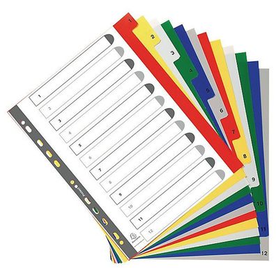 Register Exacompta 2512E, A4 + , aus Kunststoff, 12 Blatt, farbig