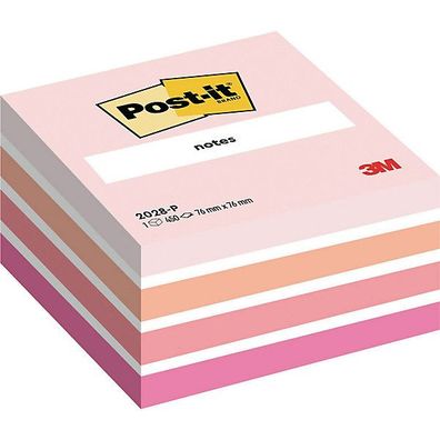 Haftnotiz-Wérfel 3M Post-it 2028P, 76x76mm, 450 Blatt, pink/ weiß
