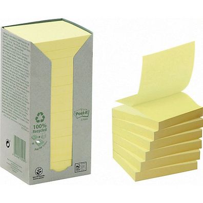 Haftnotizen Post-it Recycling Z-Notes R3301T, 76 x 76 mm, 16 x 100 Blatt, gelb