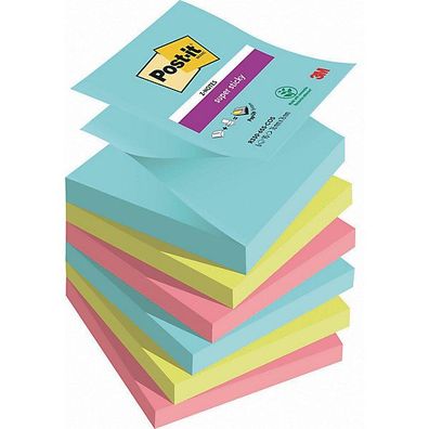 Haftnotizen Post-it Super Sticky Z-Notes R330-6SS, 76x76 mm, 6 x 90 Bl, farbig