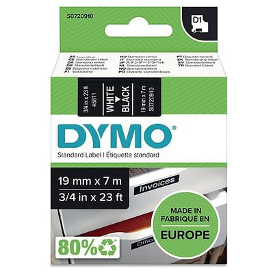 Schriftband Dymo D1 45811, Breite: 19mm, weiß auf schwarz