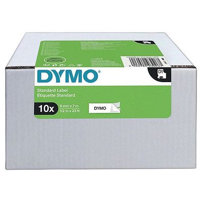 Dymo D1 Schriftband 9 mm x 7 m, schwarz/ weiß, 10 Stück