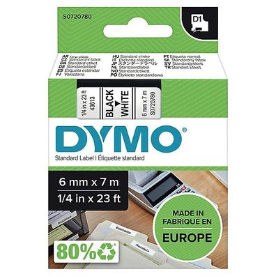 Schriftband Dymo D1 43613, Breite: 6mm, schwarz auf weiß