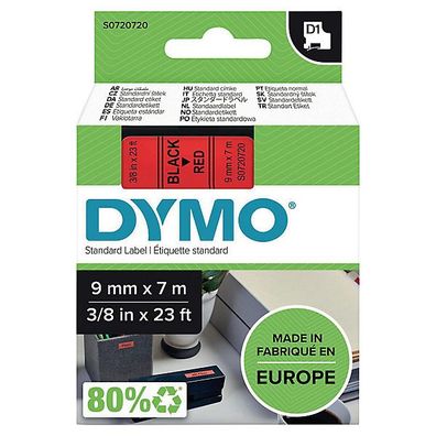 Schriftband Dymo D1 40917, Breite: 9mm, schwarz auf rot