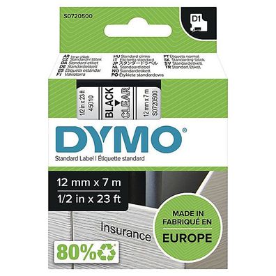 Schriftband Dymo D1 45010, Breite: 12mm, schwarz auf transparent
