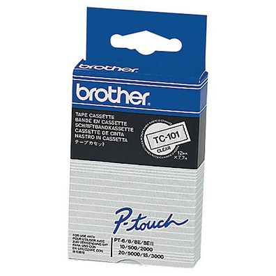 Schriftband Brother TC101, Breite: 12mm, laminiert, schwarz auf transparent