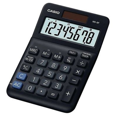 Tischrechner Casio MS-8F, 8-stellig, Steuern, Währung, Solar, schwarz