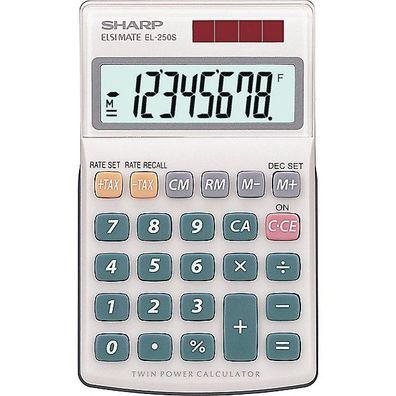Taschenrechner Sharp EL-250S, 8stellig, Solar-/ Batteriebetrieb, grau