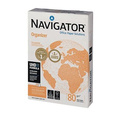 Kopierpapier Navigator Organizer, A4, 80g, 4fach gelocht, weiß, 500 Blatt