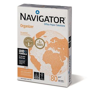 Kopierpapier Navigator Organizer, A4, 80g, 2fach gelocht, weiß, 500 Blatt