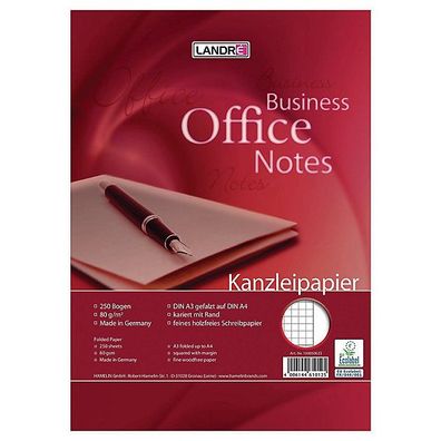 Kanzleipapier Landre 432025026, holzfrei, A3/ A4, kariert, 250 Blatt